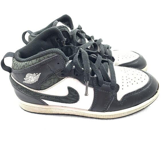 Nike Other - Nike Jordan 1 Mid Top SE Panda Elephant Sneakers Size 3Y Youth Kids Black White
